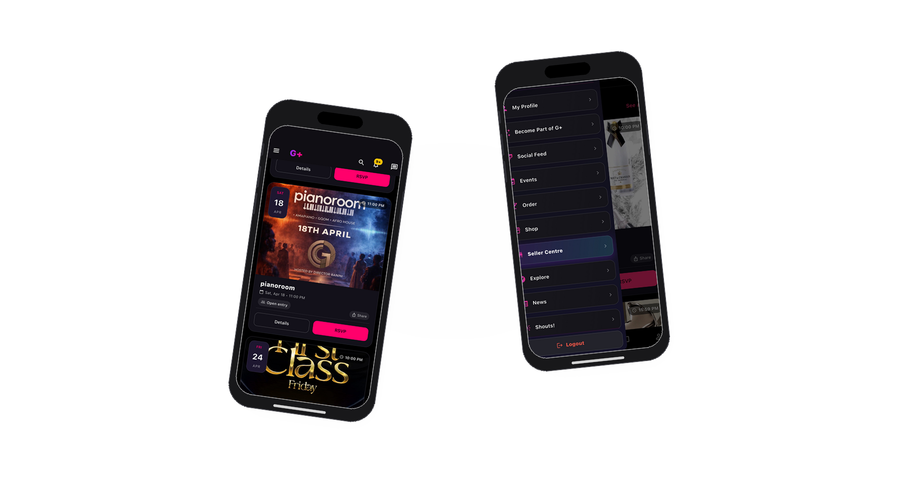 G+ Nightclub Accra app — VIP nightlife, RSVP & membership